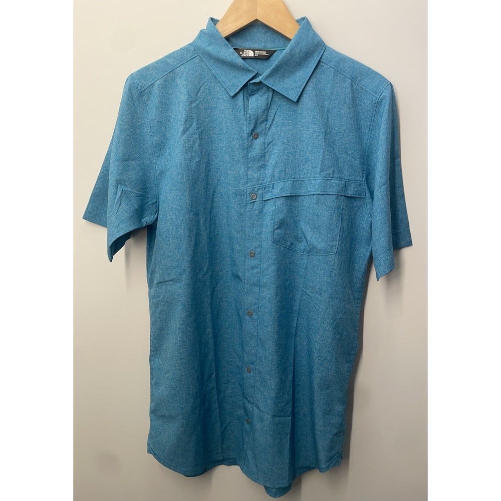 The North Face Men's Short Sleeve Button Down Shirt Size Small Blue Snap Buttons